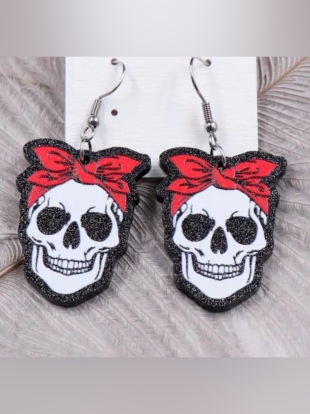 Skull Bandana Earring Biker goth gothic New dangle